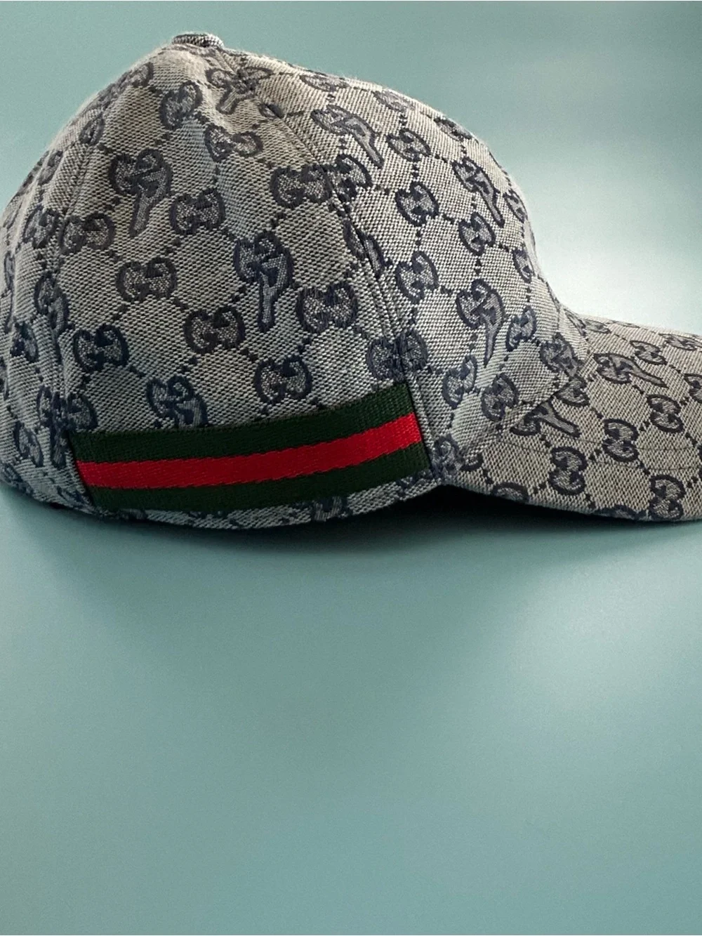 Gucci Grey Monogram Baseball Cap with Navy Logo